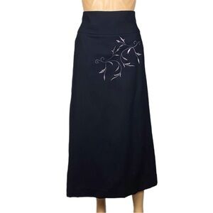 HARVÈ BENARD black wool blend A-line skirt with embroidery Pockets Size 10 EUC